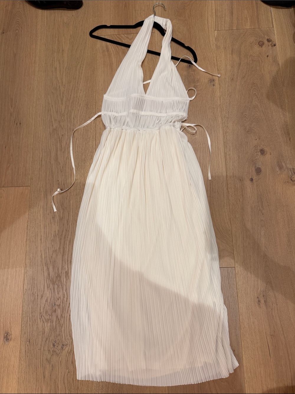 Meshki White Pleated Halter Maxi Dress
